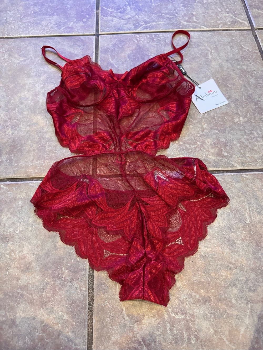 Sexy & Comfy Red Sheer Lace Chemise with Scalloped Edges